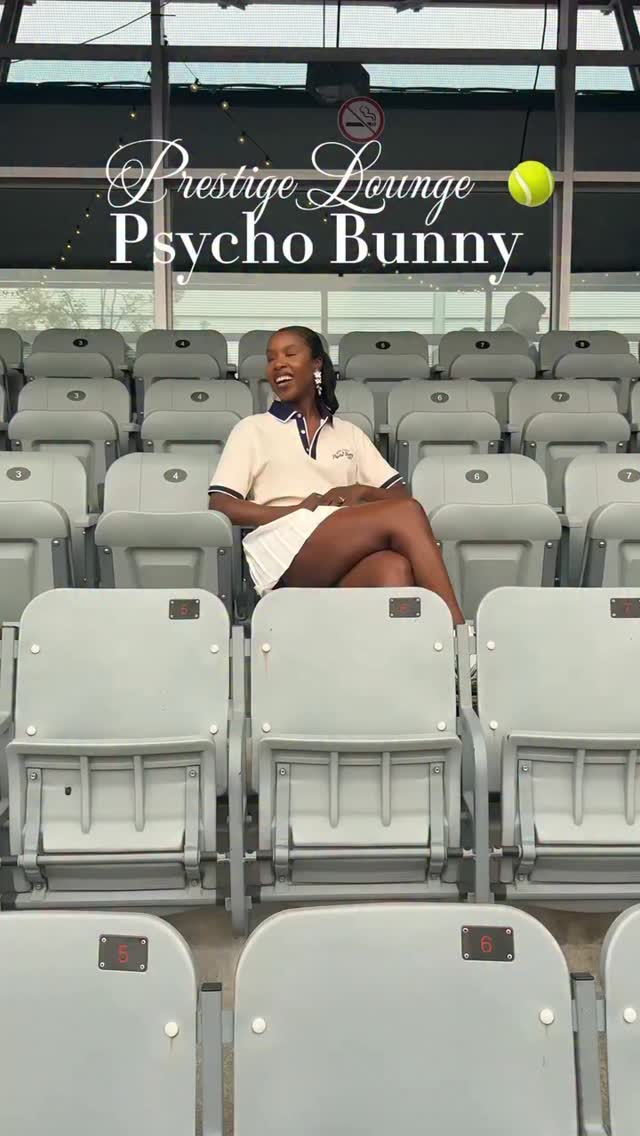 Instagram post by @reinagadefashion for Psycho Bunny. Caption reads: Courtside energy with @reinagadefashion repping....