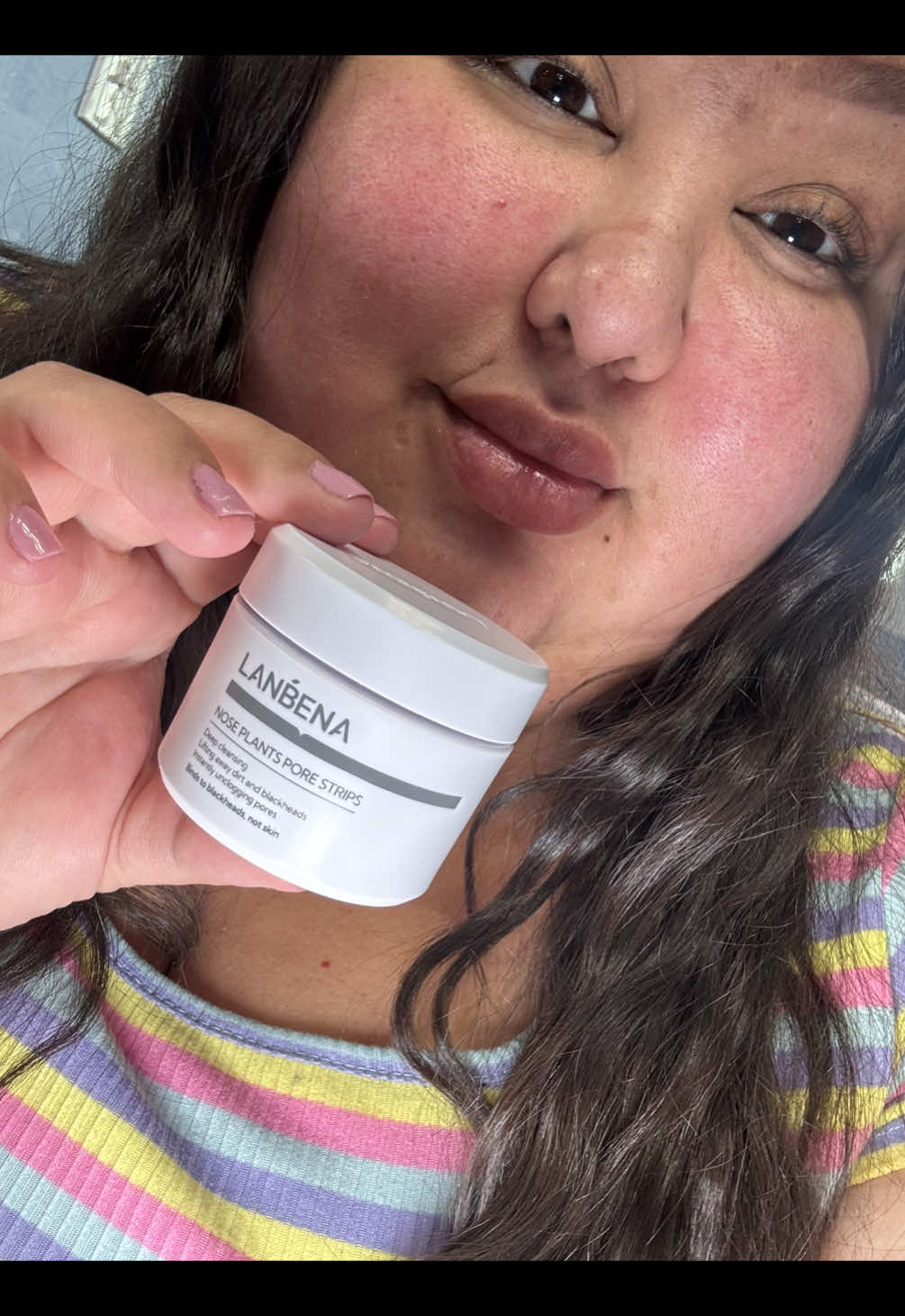TikTok post by @tiffanibp_ for Lanbena. Caption reads: Loving this LANBENA Nose Plants Pore Strips *Deep....
