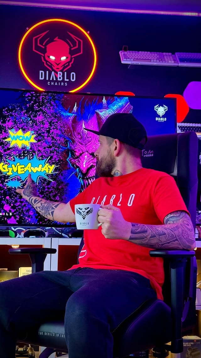 Instagram post by @capitangamer88 for Diablo Chairs. Caption reads: 🎉GIVEAWAY🎉

Good morning friends, I announce....