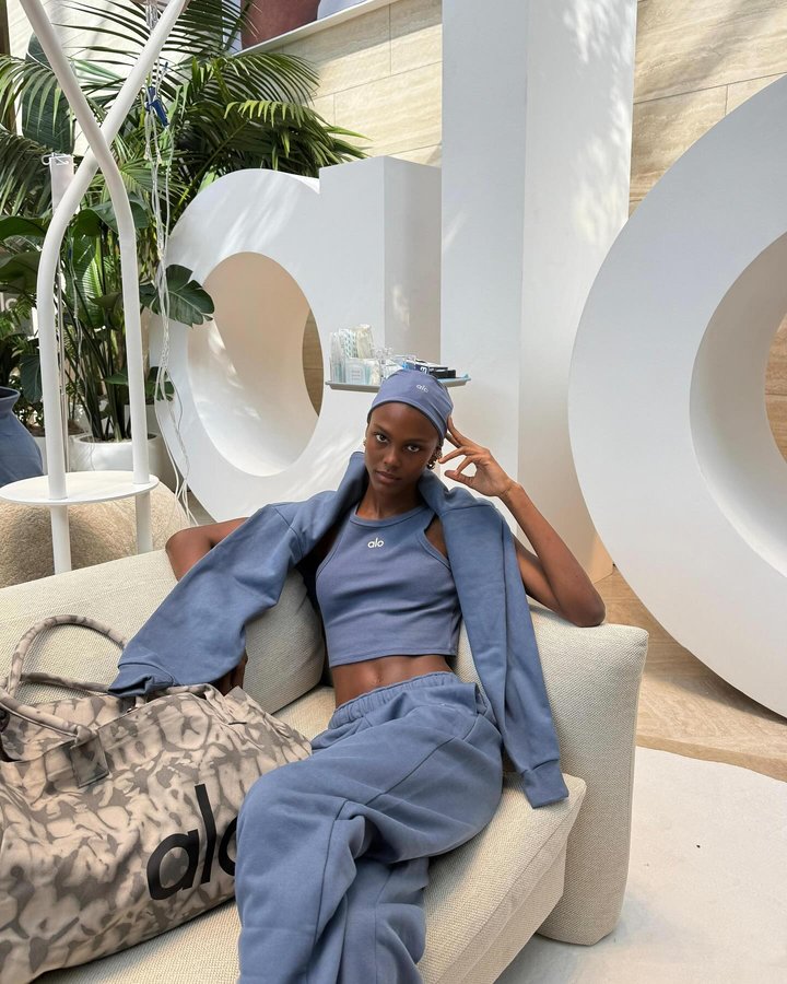 Instagram post by @lavalentinacastro for Alo Moves. Caption reads: Ahead of #VogueWorld @alowellnessclub treated us....