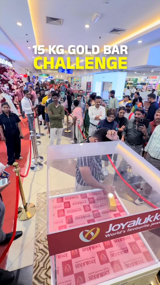 Instagram post by @namaskaramdubai for Joyalukkas. Caption reads: THE JOYALUKKAS ONE-HAND GOLD LIFT CHALLENGE IS....