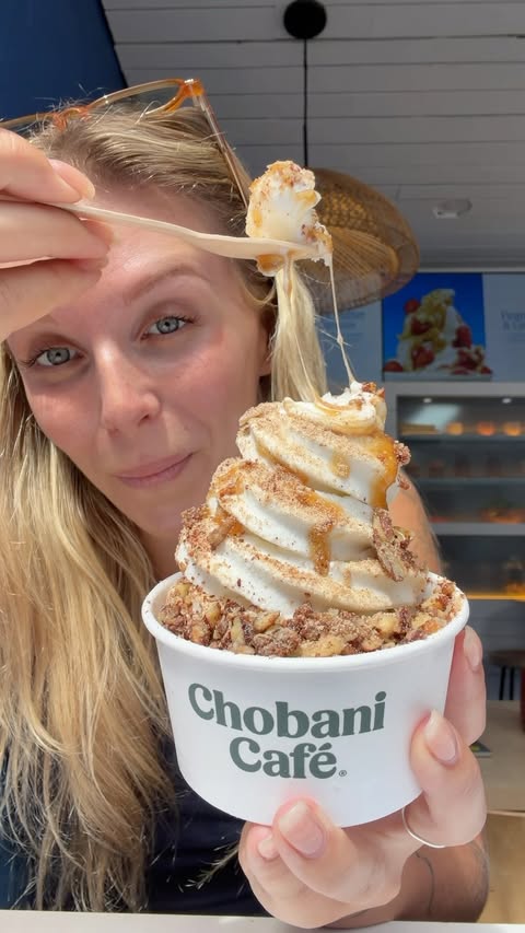 Instagram post by @sophiasnacksnyc for Chobani. Caption reads: #ad Adding the Chobani Cafe® to my frozen yogurt....