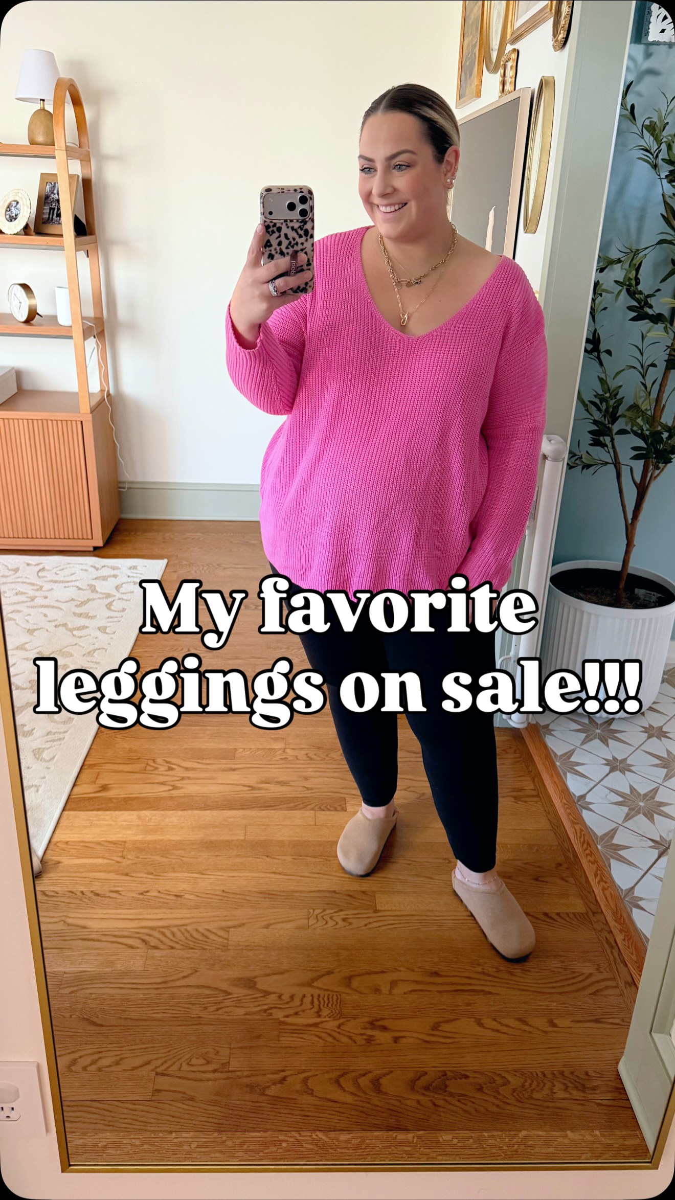 Instagram post by @everythingemilyann for Athleta. Caption reads: My favorite leggings are on SALE! Comment LEGGINGS....