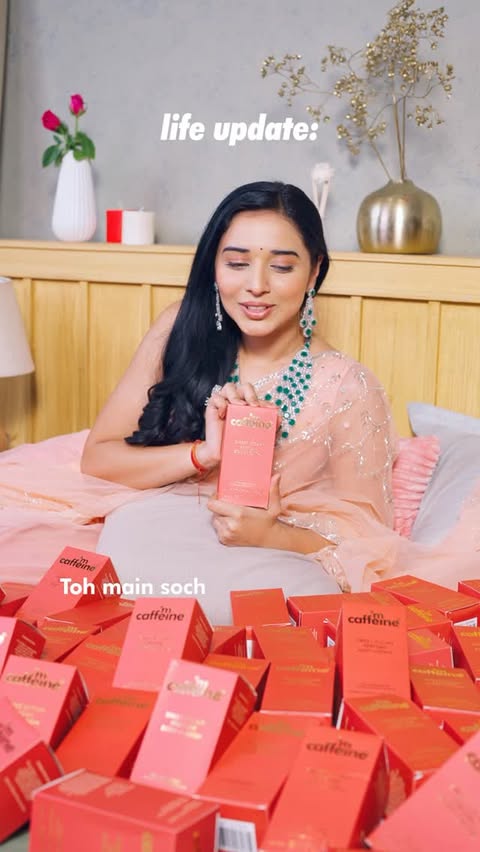 Instagram post by @tanyamittalofficial for mCaffeine. Caption reads: GIVEAWAY FOR MY FAMILY 💖💖
Mujhe....