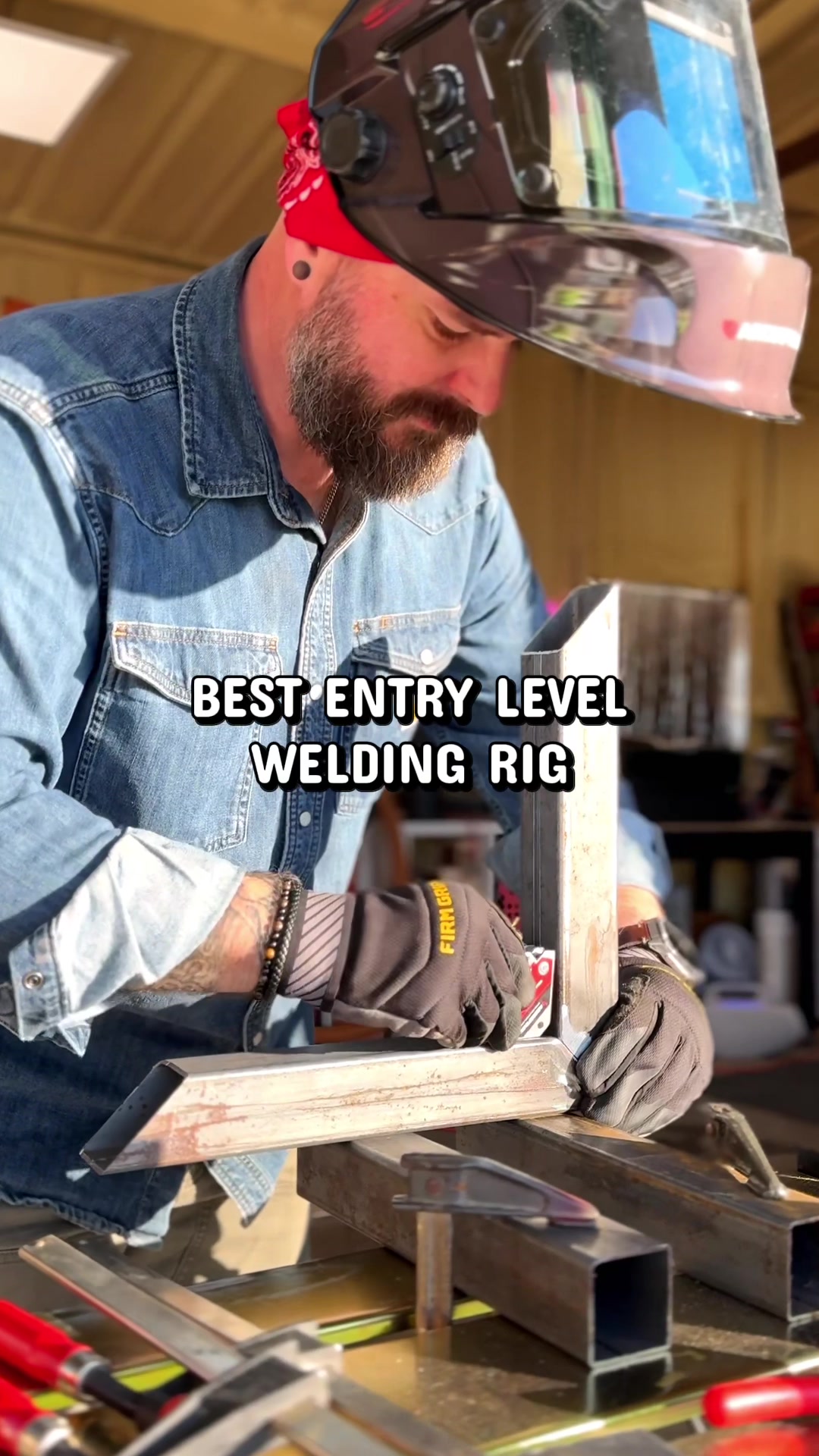 TikTok post by @toughguysdiy for Arccaptain. Caption reads: Best Entry Level Welding Rig☝️ I know because I’m....