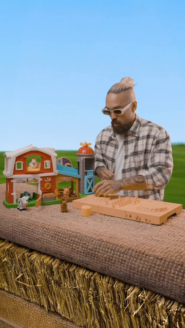 Instagram post by @lenjpearce for Fisher-Price. Caption reads: Why do the tunes from the Little People Farm by....