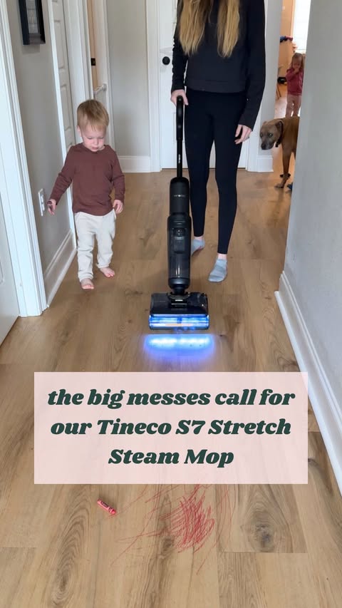 Instagram post by @quads_and_wyatt for Tineco. Caption reads: #tinecopartner The Tineco S7 Stretch Steam Mop....