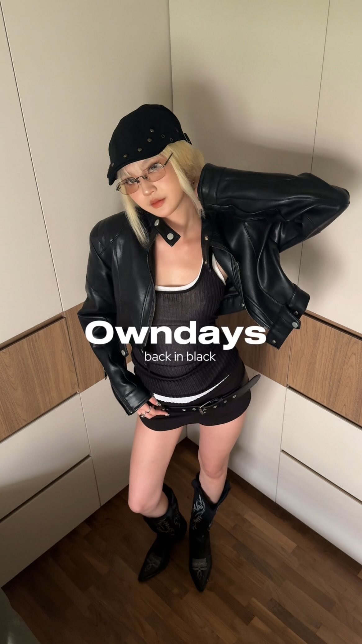 Instagram post by @kerninrek for Owndays. Caption reads: [...] the Back in Black collection from....