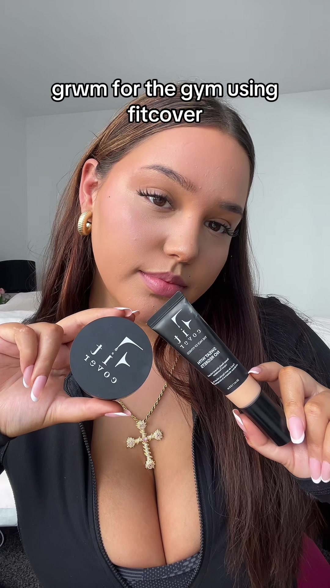 TikTok post by @3bonylouise for Fitcover. Caption reads: [...] my code “EBONYFIT” to save some money!....