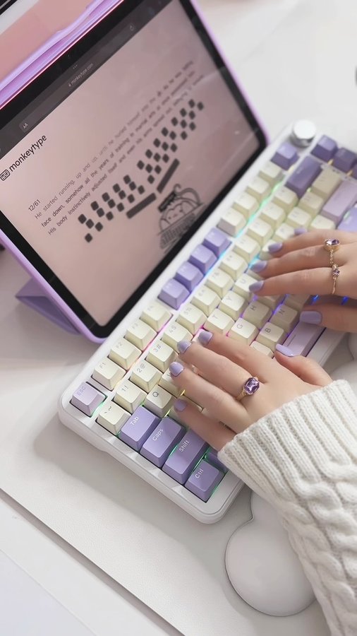 Instagram post by @daizedreams for Attack Shark. Caption reads: [...] purple keyboard! 💜[AD] This is the Attack....