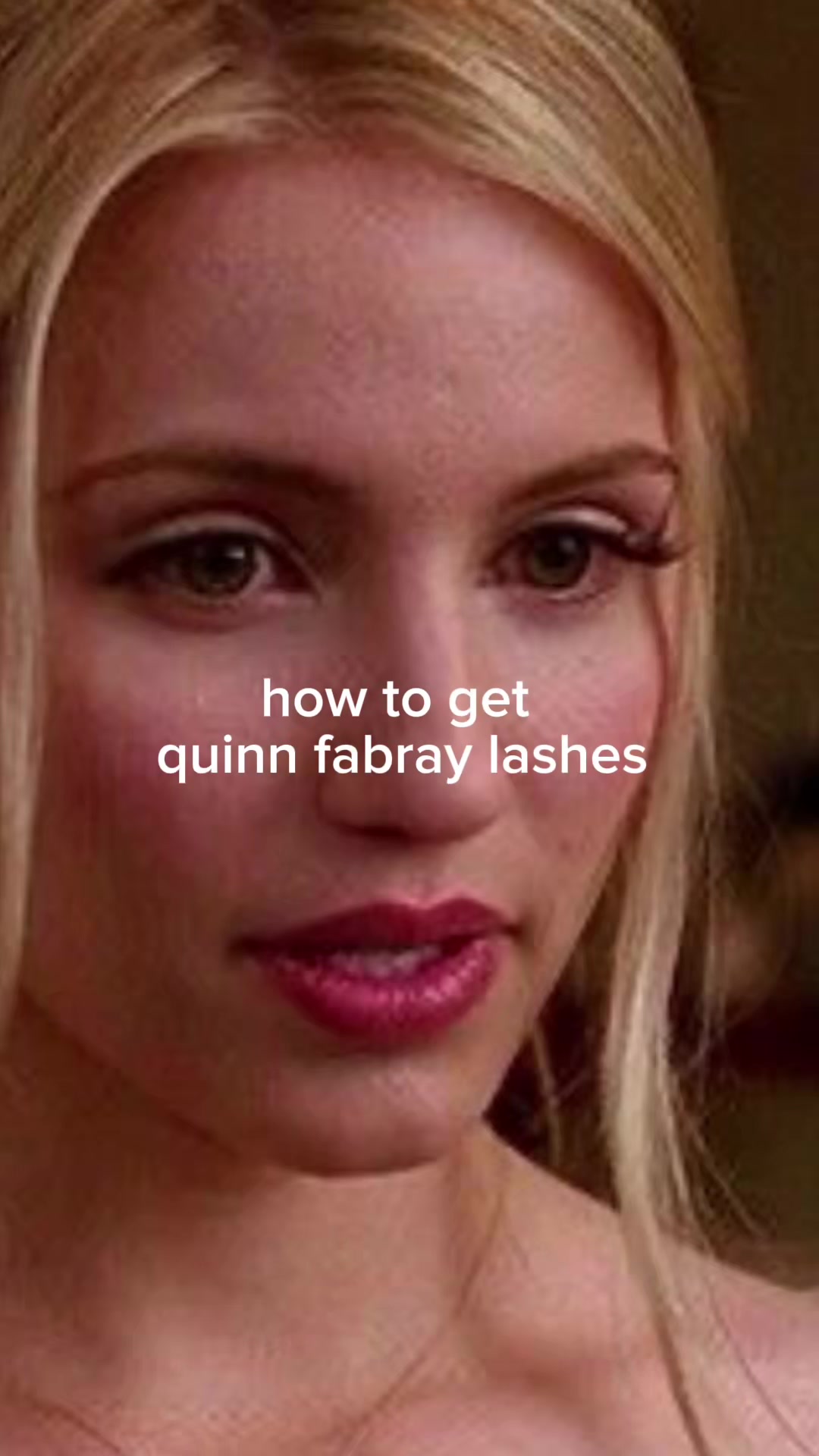 TikTok post by an influencer for Okay Love Lashes. Caption reads: how to get quinn fabray lashes using @OKAYLOVE....