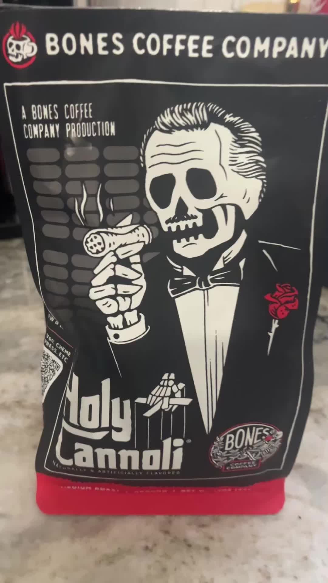 TikTok post by @amanda.sweetlucille for Bones Coffee Company. Caption reads: Bones coffee is my fav and this flavor is amazing!....