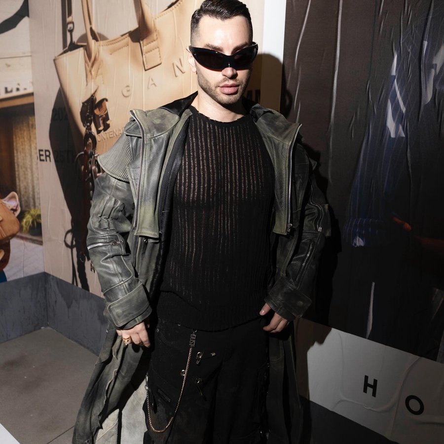 Instagram post by @alecksandro for Moschino. Caption reads: #MFW25/26 Thanks to  @moschino @hoganbrand....