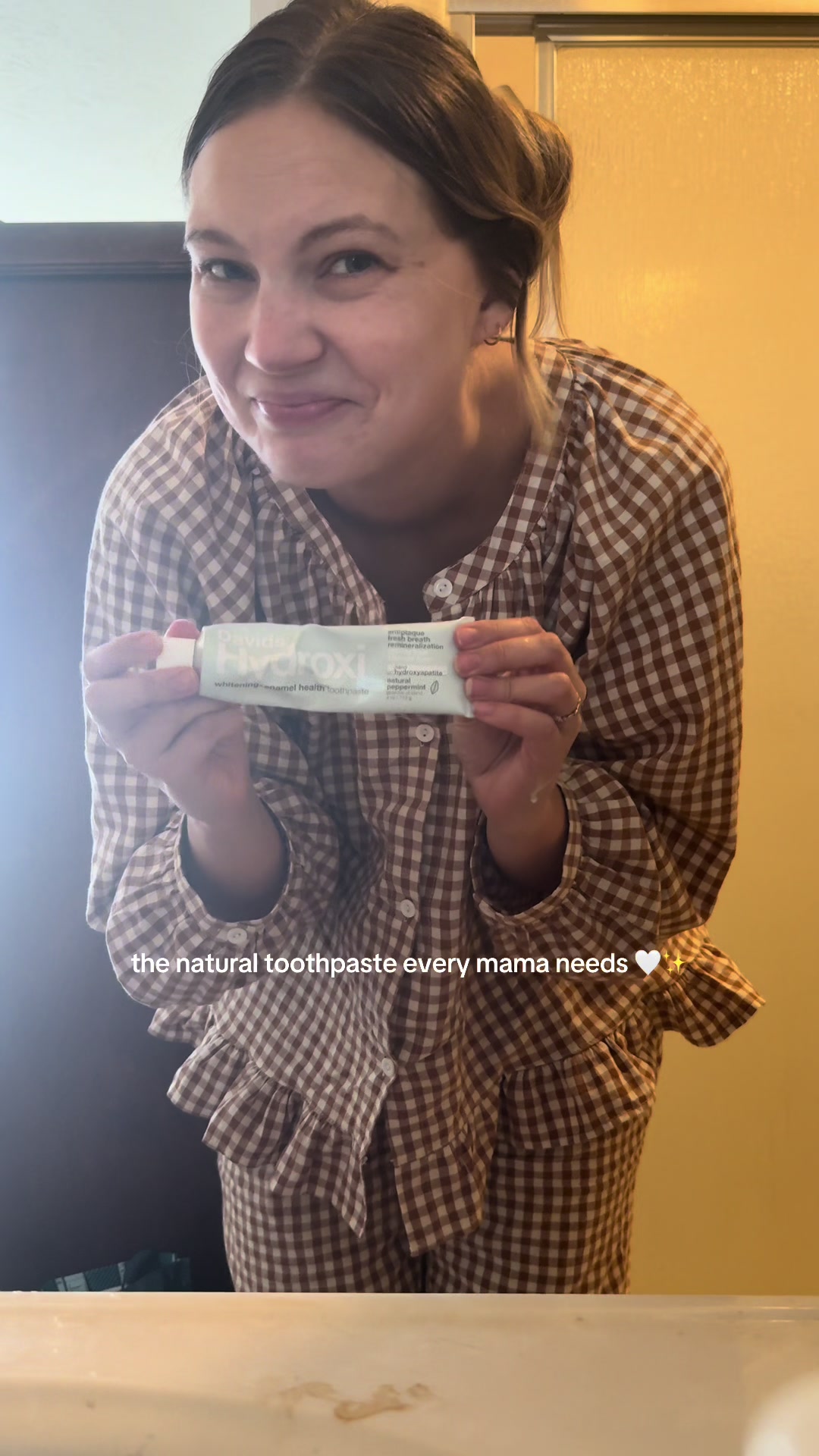 TikTok post by @mrslilyfree for Davids Natural Toothpaste. Caption reads: Postpartum hack: switching to David’s toothpaste!....