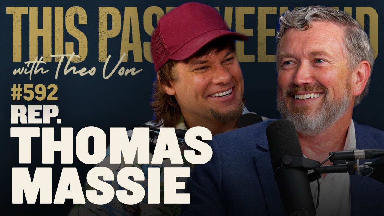 YouTube post by @TheoVon for Acorns. Caption reads: Thomas Massie | This Past Weekend w/ Theo Von .
