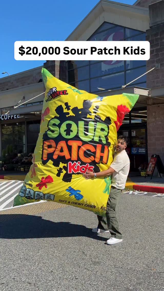Instagram post by @aminshaykho for Sour Patch Kids. Caption reads: [...] Making the world’s most expensive bag of....
