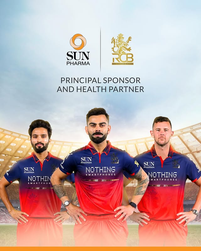 Instagram post by @royalchallengers.bengaluru for Sun Pharma. Caption reads: This T20 season, two leaders come together, driven....