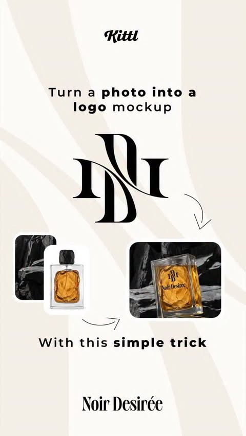 Instagram post by @graphstorm for Kittl. Caption reads: Turn photos into a logo mockup with this simple....