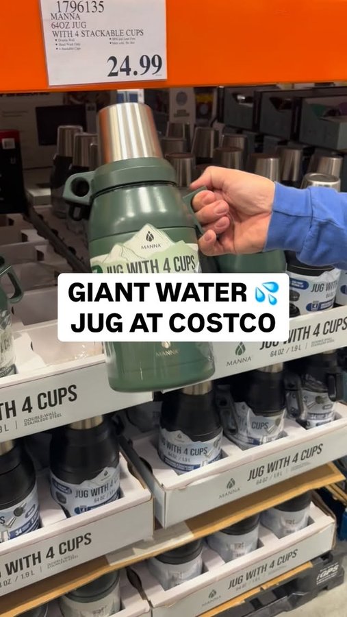 Instagram post by @costcofam4u for Manna Hydration. Caption reads: 💧 Double-wall insulated — keeps drinks cold for....