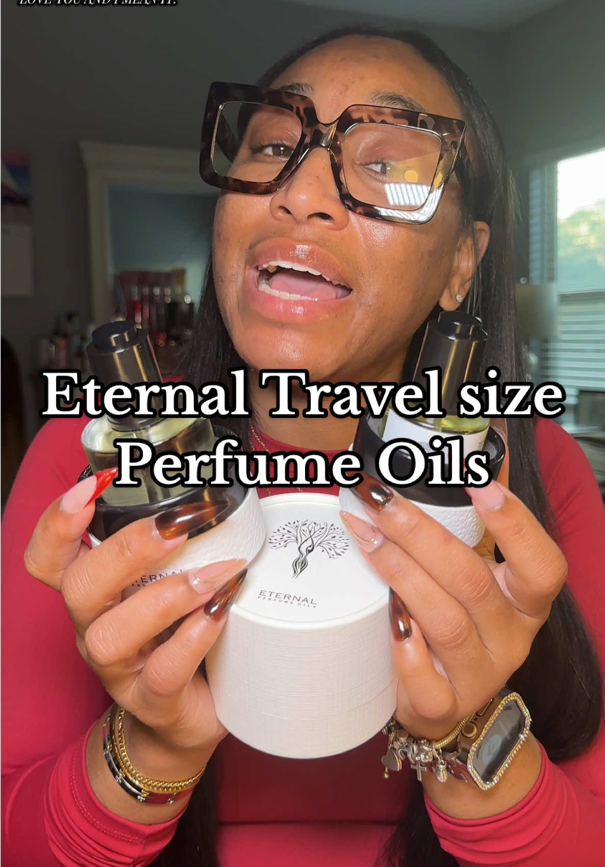 TikTok post by @get2knowangel06 for Eternal Perfume Oils. Caption reads: @Eternal Perfume Oils in travel size bottles is a....