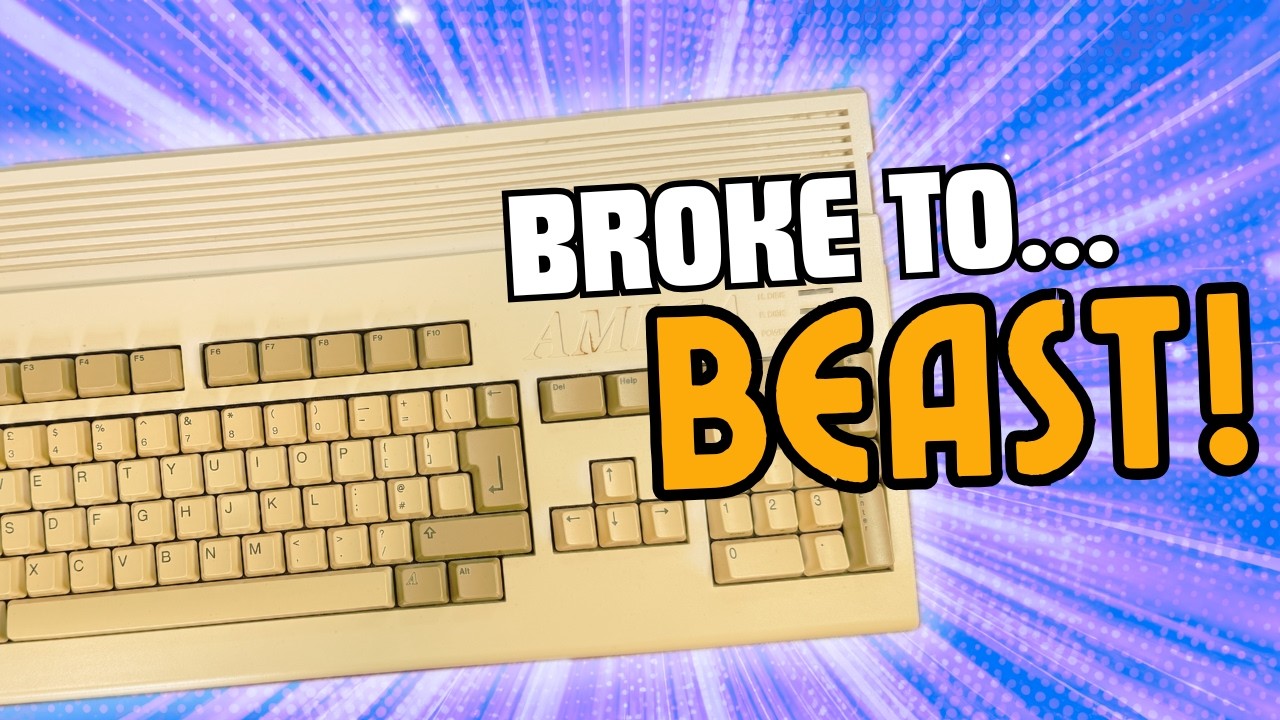 YouTube post by @TMEretro for JLCPCB. Caption reads: This Amiga 1200 is a BEAST now.