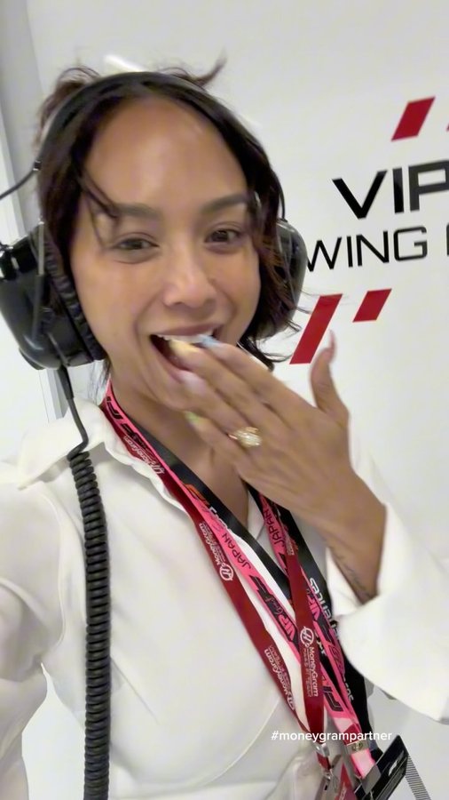 Instagram post by @kat_clark_ for MoneyGram. Caption reads: #ad Practice day at the F1 with @moneygram &....