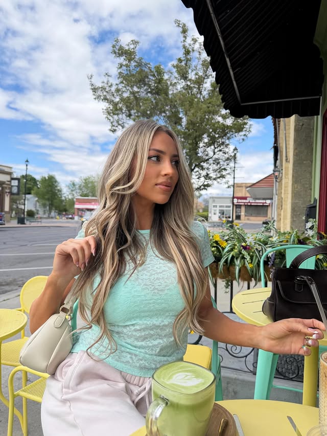 Instagram post by @alexanielsen_ for YITTY. Caption reads: [...] like a matcha run in a cute new T 🍵💕🌼....