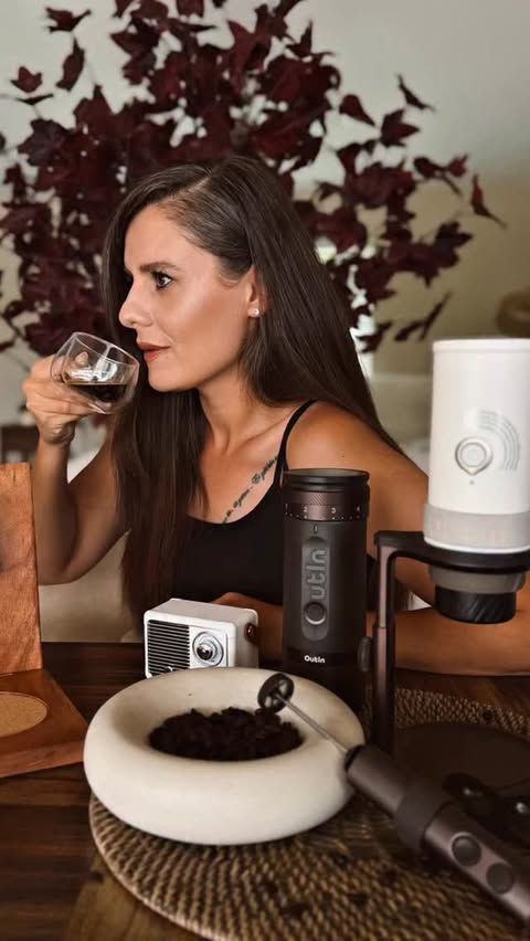 Instagram post by @thesunshinestatemom for OutIn. Caption reads: At home, I love keeping my coffee routine simple…....