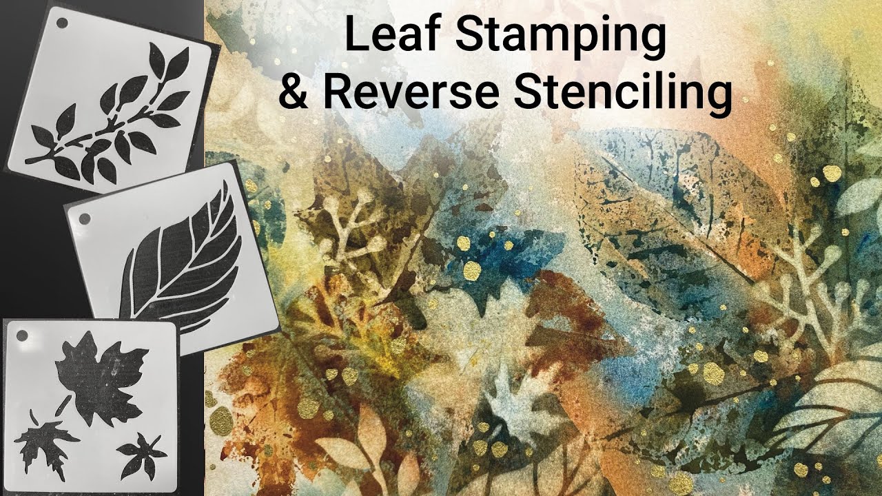 YouTube post by @KristaRobertsonArt for MEEDEN ART. Caption reads: WATERCOLOR leaf stamping & reverse stenciling -....