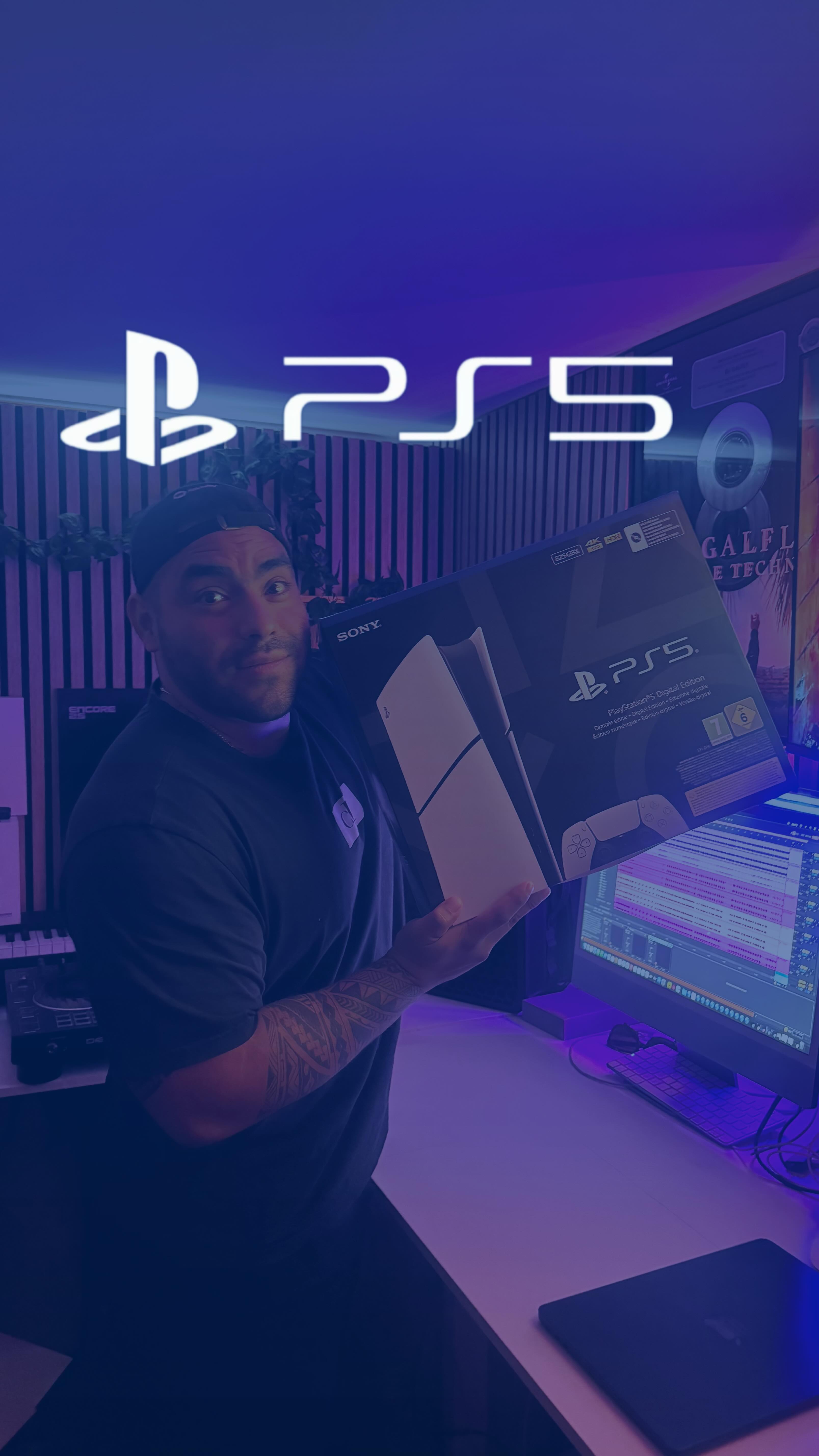 Instagram post by @djgalfly_official for PlayStation DACH. Caption reads: I already have my PlayStation 5 — now hours and....