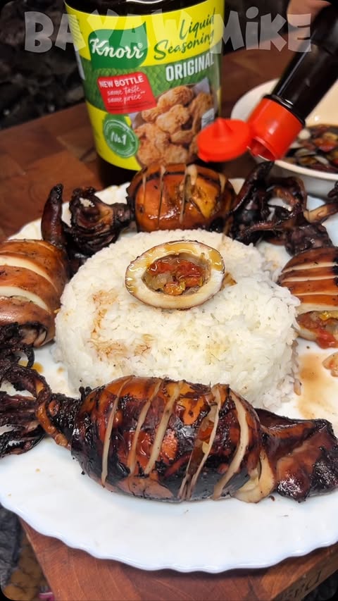 Instagram post by @bayawmike_ for Knorr Philippines. Caption reads: Inihaw na Pusit Recipe with @knorrph Ingredients 4....