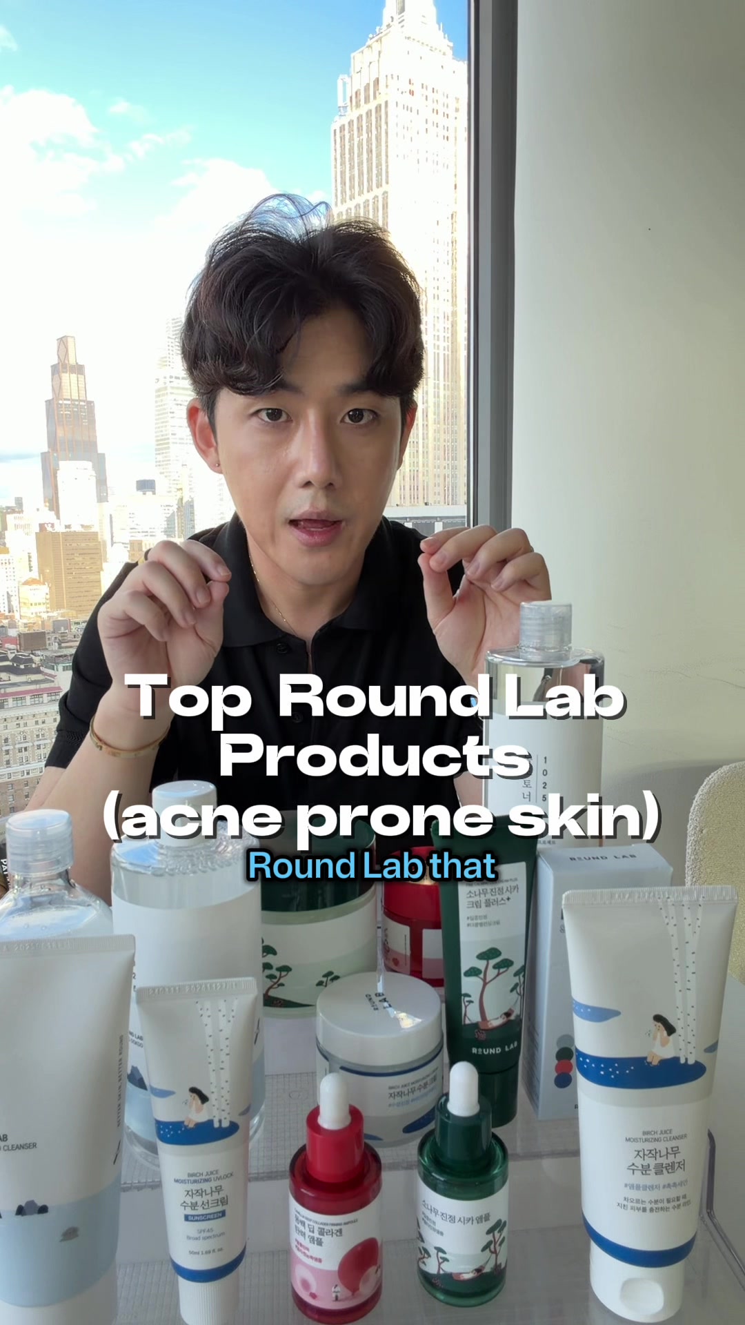 TikTok post by @brutechoi for Round Lab. Caption reads: Here are my top kbeauty products from Round Lab....