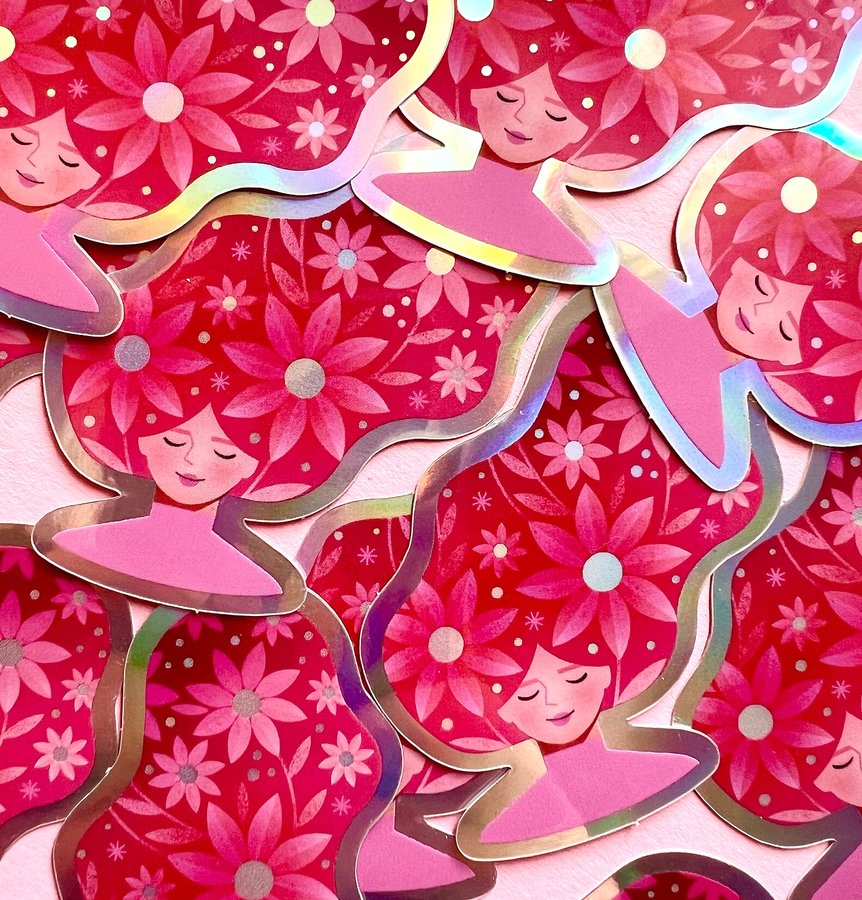 Instagram post by @nina.clausonet for StickerApp. Caption reads: Ad 🌸🤩🥳 NEW STICKERS 🥳🤩🌸 Available on my Etsy....