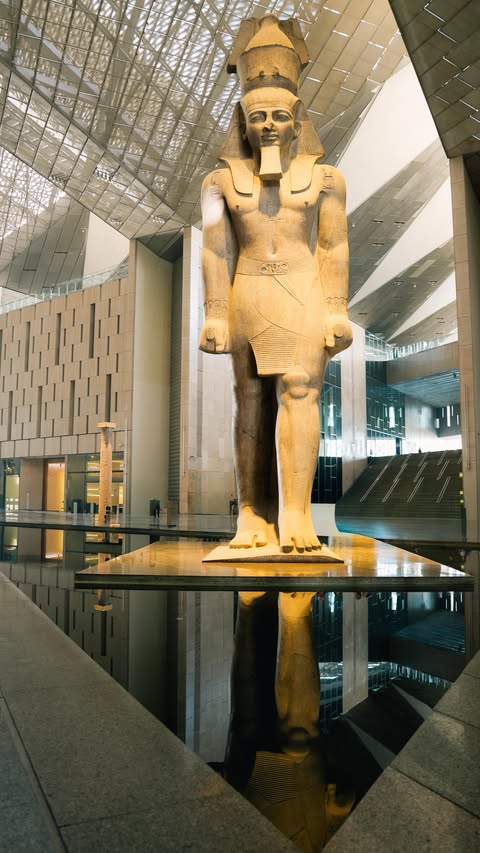 Instagram post by @roamingwithmaria for Four Seasons. Caption reads: Welcome to the Grand Egyptian Museum (GEM),....