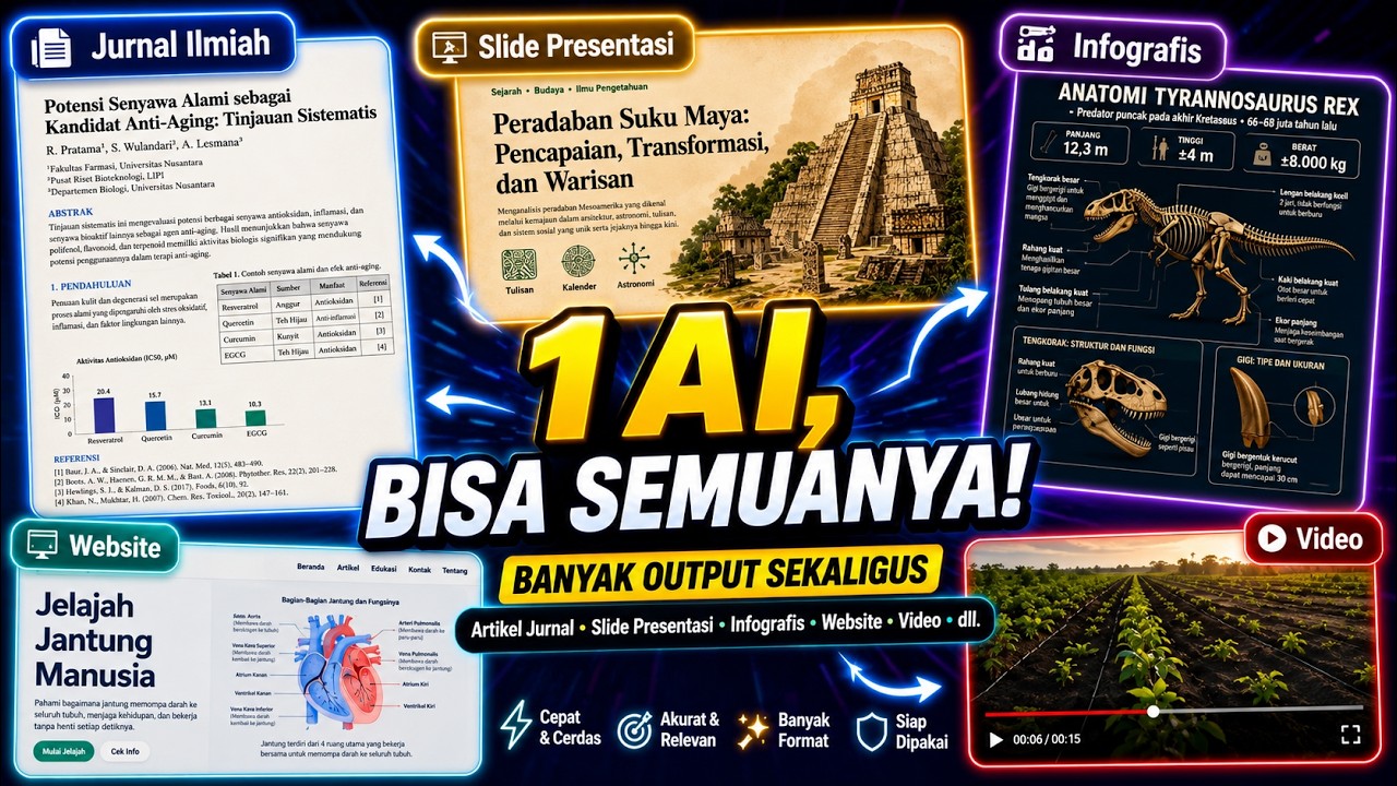 YouTube post by @EnsiklopediaAhmadFauzi for Skywork AI. Caption reads: All-in-One AI | This AI Can Create Journals, PPT....