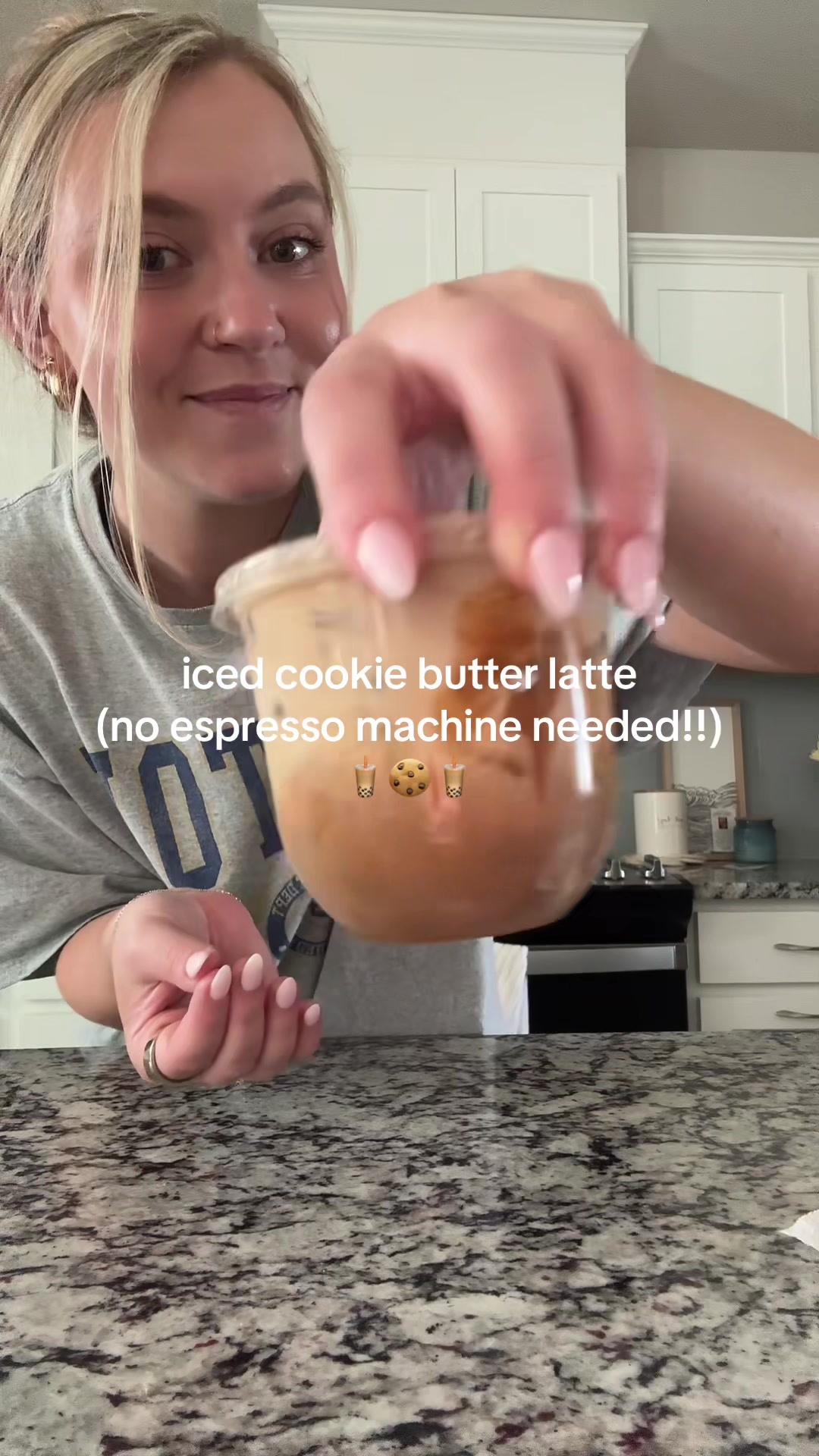TikTok post by @kceastlanddd for Syruvia. Caption reads: Me 🤝 cookie butter lattes!! @Syruvia @Biscoff....