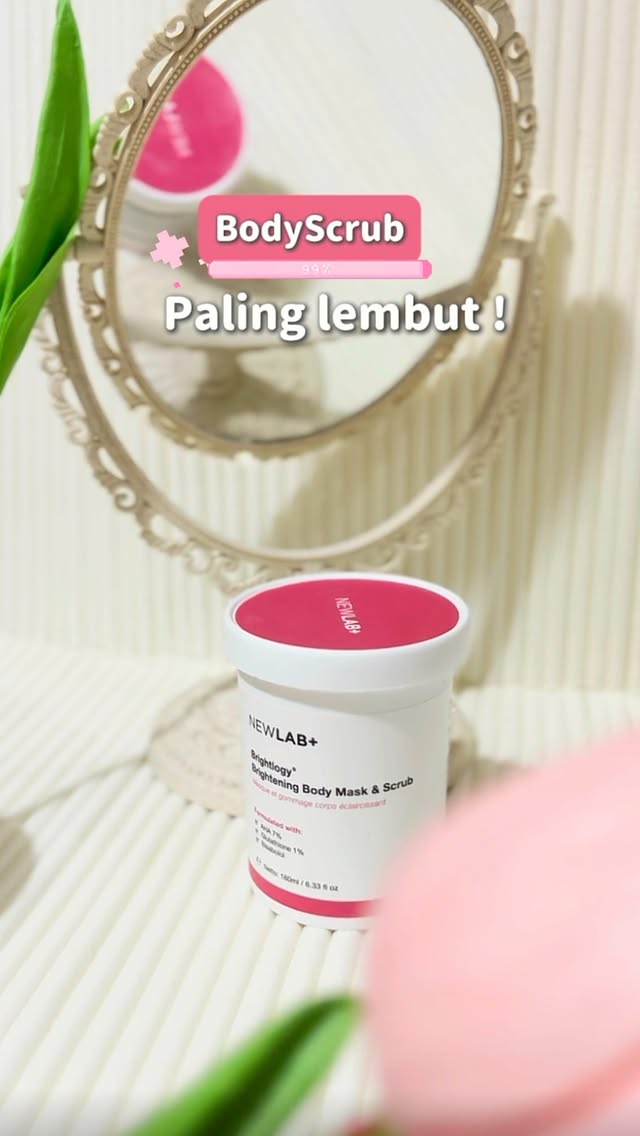 Instagram post by @nabilladiffa for Newlab. Caption reads: BodySrub paling lembut yg pernah aku coba!! 💗🤏🏻....