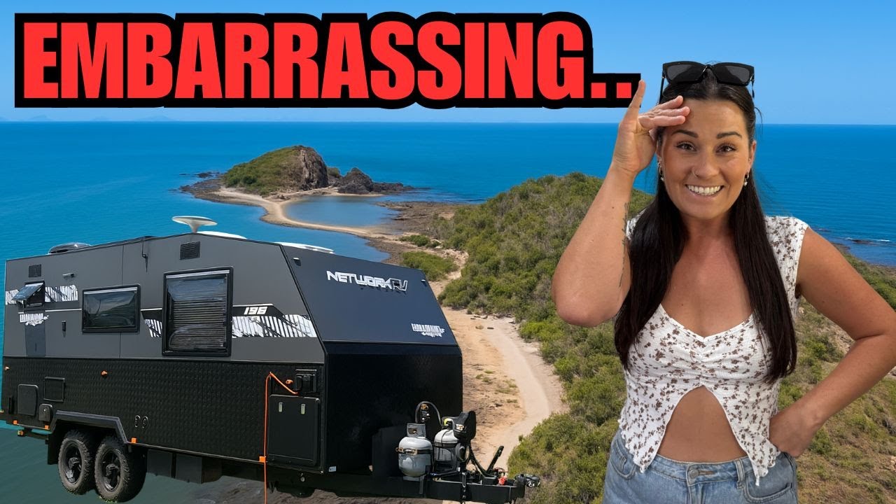 YouTube post by @CaravanAdventureAus for The Collagen. Caption reads: NO IDEA and IT SHOWS.. Beachside Off-Grid Camping....