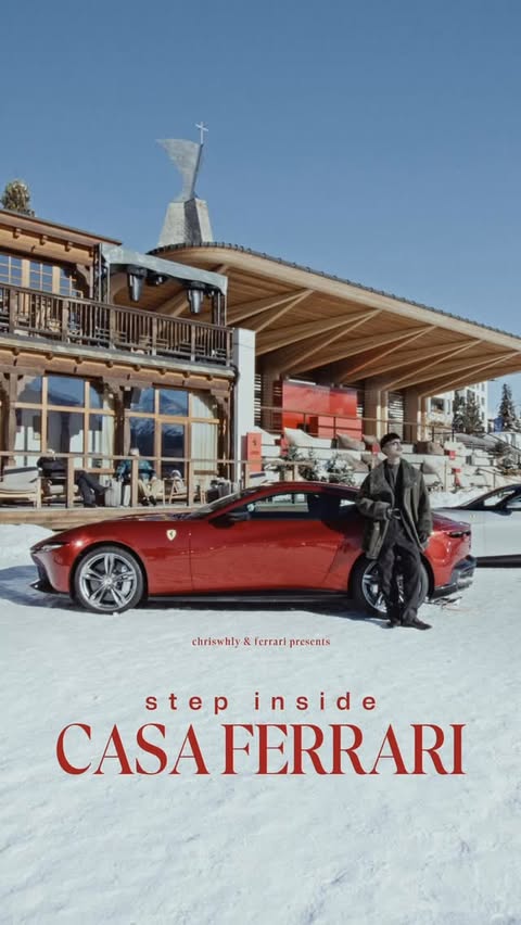 Instagram post by @chriswhly for Ferrari. Caption reads: A weekend inside Casa Ferrari, St. Moritz. An....