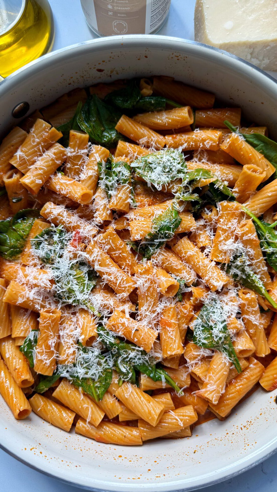 Instagram post by @rachlmansfield for Made In Cookware. Caption reads: creamy one pot pasta ready in 15 minutes!!!....