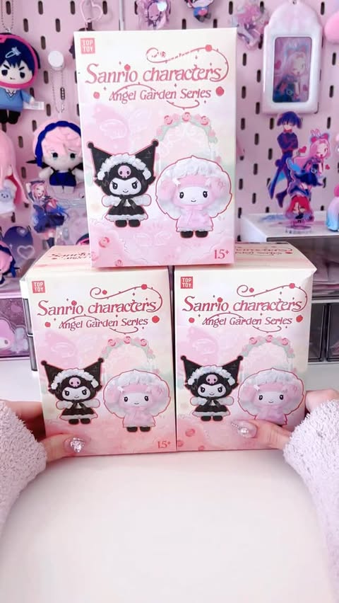 Instagram post by @mikababeyy for TOPTOY. Caption reads: [...] and kuromi blind box plushies 🥺💕....