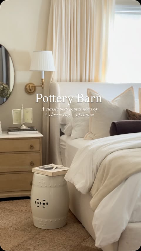 Instagram post by @samanthajo.interiors for Pottery Barn. Caption reads: [...] 🤎 The Salvino Diamond Jute Rug from Pottery....