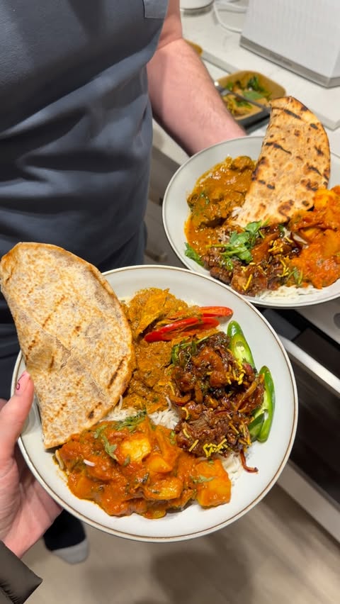 Instagram post by @morganbold for Mowgli Street Food. Caption reads: When the post holiday cravings HIT😍🙌🏼🥡 ad |....