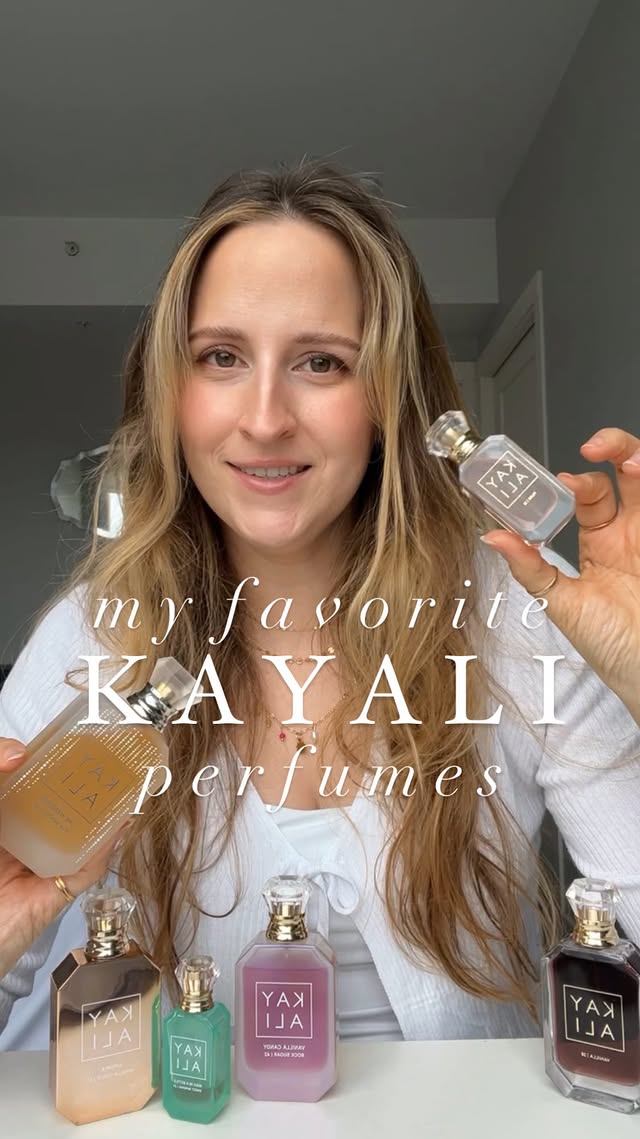 Instagram post by an influencer for KAYALI FRAGRANCES. Caption reads: [...] #kayalicollection #kayalifragrances....