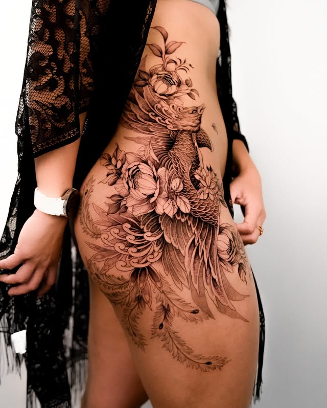 Instagram post by @ferraro_artist for Pepax Official. Caption reads: Freehand Phoenix ✍️🔥 A unique design, created in....