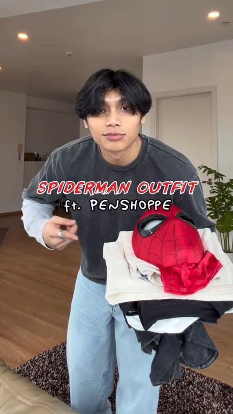 Instagram post by @gtrrzbryn_ for Penshoppe. Caption reads: [...] styling spiderman graphics ft. @penshoppe....