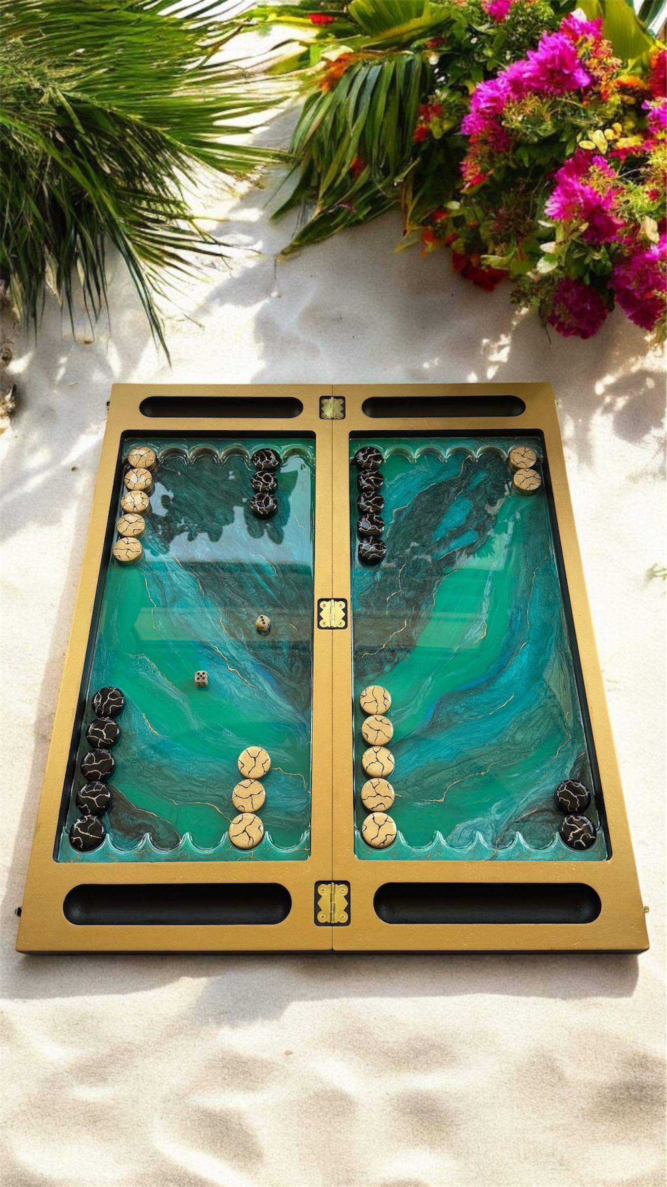 Instagram post by @resinita.art for Craft Resin. Caption reads: [...] uniquely yours😊 #backgammonlovers....