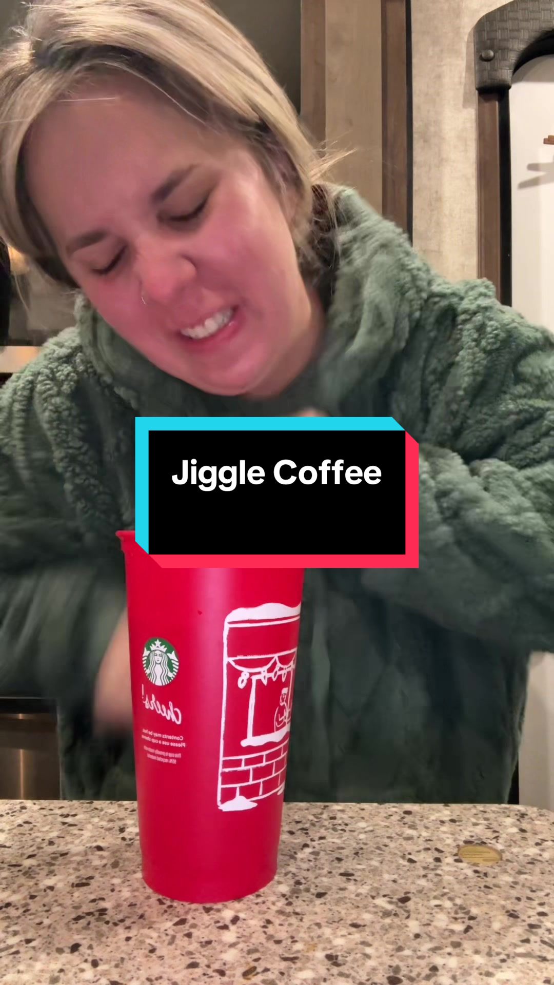 TikTok post by @kaoskandiss for Jiggle Coffee. Caption reads: Get your Jiggle Coffee linked below! #coffeelovers....