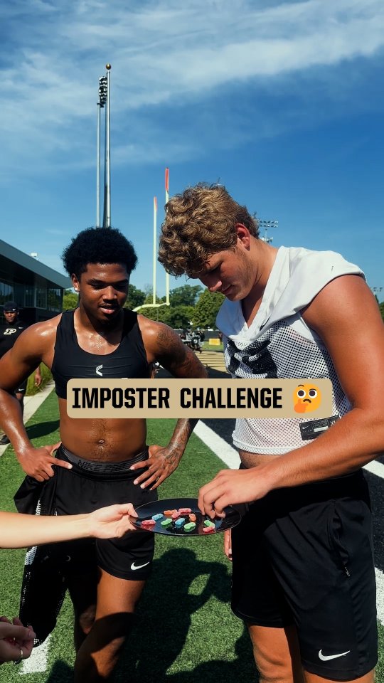 Instagram post by @boilerfootball for Sour Patch Kids. Caption reads: The guys take on the Imposter Challenge 🤔.
