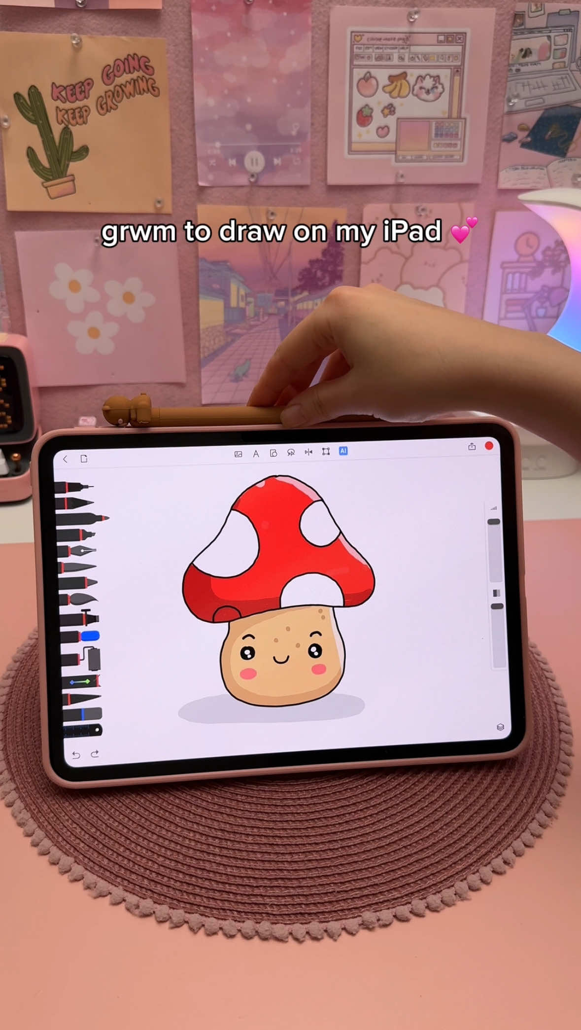 TikTok post by @happydownloads for Paperlike. Caption reads: iPad drawing 💕  Using paperlike screen protector....
